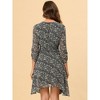 Allegra K Women's Smocked Shirred 3/4 Sleeve Asymmetrical Hem Pleated Chiffon Floral Dress - 4 of 4