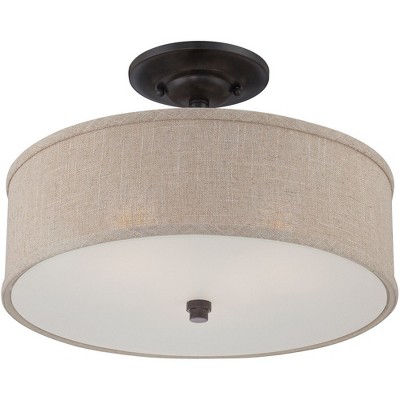 Cocoa Bronze 17" Indoor/Outdoor Drum Ceiling Light with Textured Shade