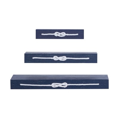 Set of 3 Contemporary Wood Wall Shelves Blue - Olivia & May