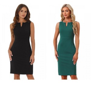 INSPIRE CHIC Women's V Neck Office Sleeveless Bodycon Midi Pencil Dress 2 Packs - 1 of 4