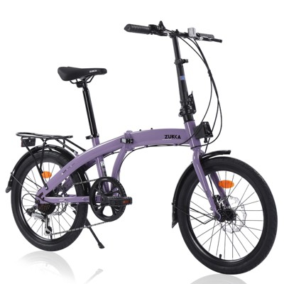 DSVIMOY 20 Inch Folding Bike, 7 Speed City Bike, Purple, 59.06 "*24.02"*38.98"
