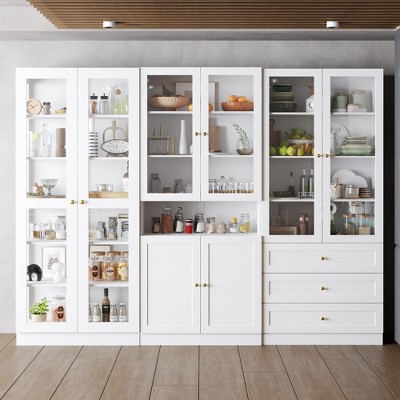 Famapy Combo Glass Doors Display Cabinet Bookshelf Organizer Pantry