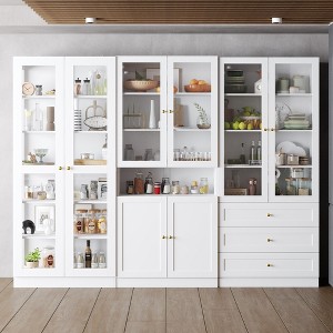 Famapy Combo Glass Doors Display Cabinet Bookshelf Organizer Pantry - 1 of 4