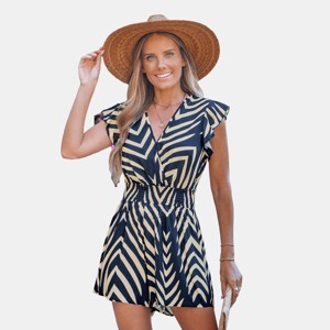 Women's Chic Chevron Print Romper with Ruffle Details - Cupshe - 1 of 4