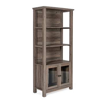Emma and Oliver Modern Farmhouse Wooden Bookcase and Storage Cabinet with Tempered Glass Doors and 3 Upper Shelves