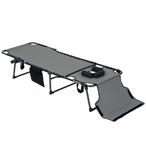 Folding Chaise Tanning Lounge Chair w/ 5-level Reclining Back, Reading Hole, Side Pocket, Headrest - 1 of 4