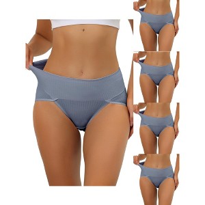 Allegra K Women's Ribbed High Waist Tummy Control Available 5 Packs in Plus Size Briefs - 1 of 4