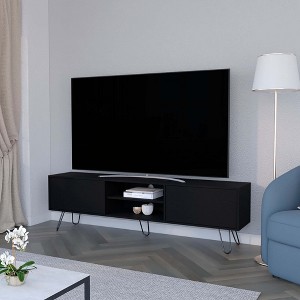 70.9" Manufactured Wood Hairpin Leg TV Rack with 2 Hinged Drawers, 2 Shelves and Cable Management for TVs up to 55" - 1 of 4