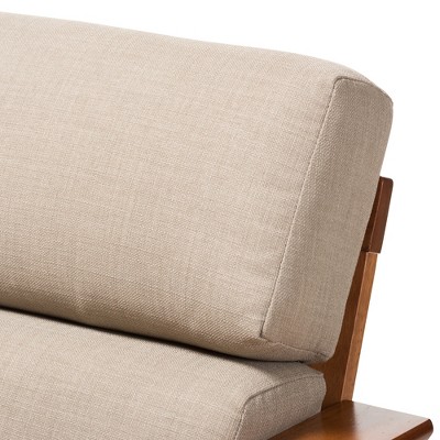 Beige Barrel Accent Chair with Cherry Wood Frame