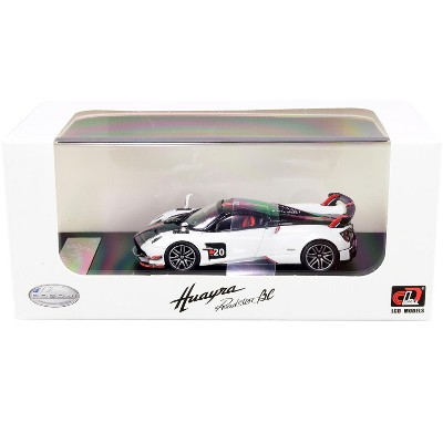 Pagani Huayra Roadster BC White and Carbon with Red and White Stripes 1/64 Diecast Model Car by LCD Models