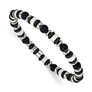Chisel Stainless Steel 6.50mm White Howlite and Black Onyx Beaded 7.5" Stretch Bracelet - 1 of 4