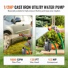VEVOR Cast Iron Water Transfer Pump, 115V AC 1600 GPH 1/2HP, Portable Electric Utility Pump with Carbon Brush, Black+Orange - 3 of 4
