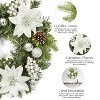 16" Christmas Wreath for Front Door,  Xmas Door Wreath with Balls, Artificial Flowers, Berries & Pine Cones for Fireplace Wall Window Table - 3 of 4