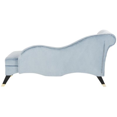 Slate Blue Velvet Art Deco Chaise Lounge with Gold Embellishments