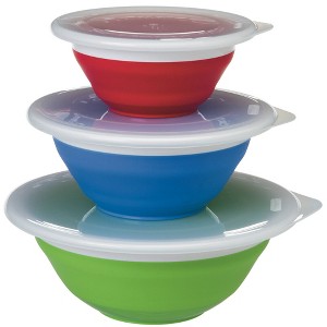 Prepworks Collapsible Storage Bowl Set: 3-Piece Food Storage Containers with Lids, Dishwasher-Safe, Red/Green/Blue - 1 of 4