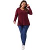 Agnes Orinda Women's Plus Size Long Sleeve V-Neck Decorative Buttons Soft Stretch Knit Blouses - 3 of 4
