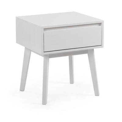 White Modern Solid Wood Nightstand with Storage Drawer