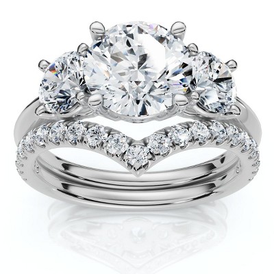 Pompeii3 Certified 2 1/2Ct Athena Engagement & Wedding Ring Set 14k Gold or Pt Lab Created