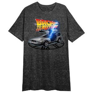 Back To The Future Delorean Lightning Strike Crew Neck Short Sleeve Black Heather Women's Night Shirt - 1 of 2