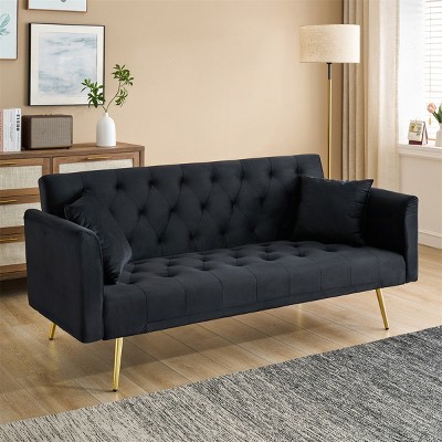 71" Velvet Convertible Sofa Bed,Retro Modern Tufted Loveseat with Adjustable Backrest for Small Living Room,Bedroom-Baofuwish
