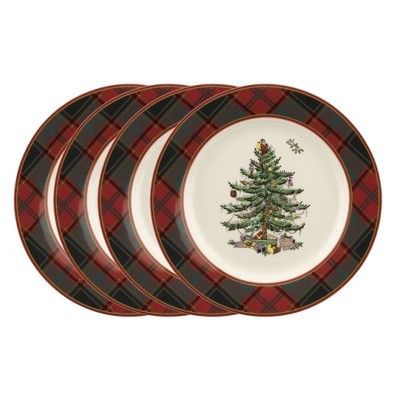 Spode Christmas Tree Tartan Salad Plate - Set of 4