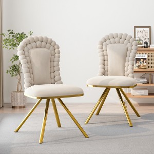 Set of 2 Dining Chairs 360° Swivel Chairs Upholstered Dinner Chairs Armless Chairs Accent Chairs with Gold Metal Legs - Modernluxe - 1 of 4