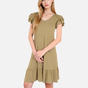 Anna-Kaci Women's Ruffle Sleeve V-Neck Dress with Tiered Hem and Relaxed Fit - 1 of 4
