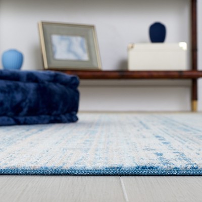 Ivory and Blue Hand-Knotted Synthetic 5' x 7' Rug