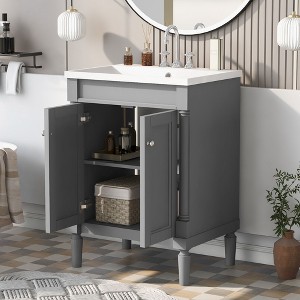 NicBex Bathroom Vanity with Sink,2-Tier Bathroom Sink Vanity with Large Storage Shelves,24 inch Bathroom Sink Cabinet for Bathroom,Gray - 1 of 2