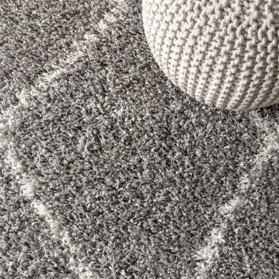 Reversible Grey/Cream Moroccan Trellis Shag Rug 4' x 6'