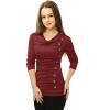 Allegra K Women's Cowl Neck Long Sleeves Buttons Decor Solid Ruched Top - 4 of 4
