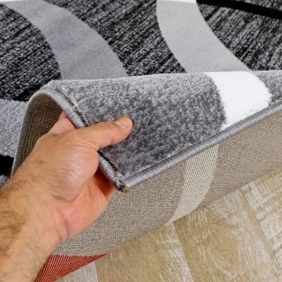 Gray and Red Abstract Geometric 2x3 Stain-Resistant Area Rug