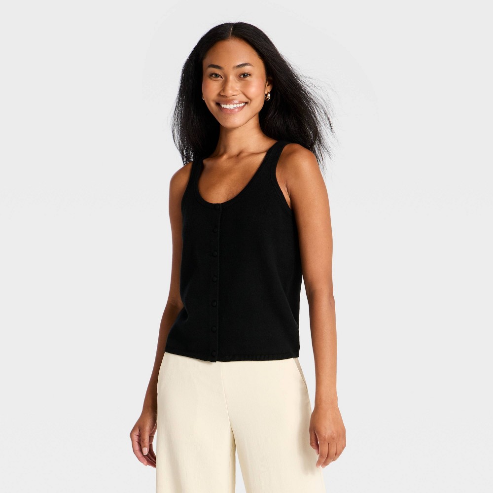 Women's Button-Front Vest Tank Cardigan Sweater - A New Day™ Black XS