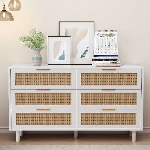 NicBex 43.31" Rattan Dresser with Drawers, 6-Drawer Dresser for Bedroom in Wood Tone, Modern Storage Cabinet for Bedroom & Closet - 1 of 4