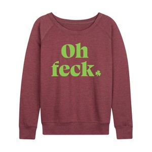 Women's - Instant Message - Oh Feck Lightweight French Terry Wide Neck Long Sleeve Graphic Shirt - 1 of 4
