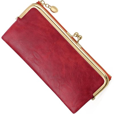 FATMOON Vintage Women’s Bifold Wallet Clutch with Kiss-Lock & Zip Coin Pocket - Slim PU Leather Purse for Daily Use