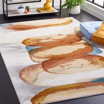 Ivory Abstract Synthetic Rectangular Area Rug, 5'1" x 7'6"