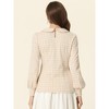 Allegra K Women's Peter Pan Collar Fashion Puff Long Sleeve Houndstooth Plaid Blouse - 4 of 4