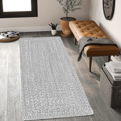 Home Mart Goods Grey Natural Cotton Braided Handmade Bohemian Boho Reversible Runner Rug - 18"x54"