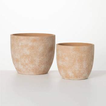 Sullivans 8.5" & 7.25" Small Rustic Pot Set of 2, Pottery