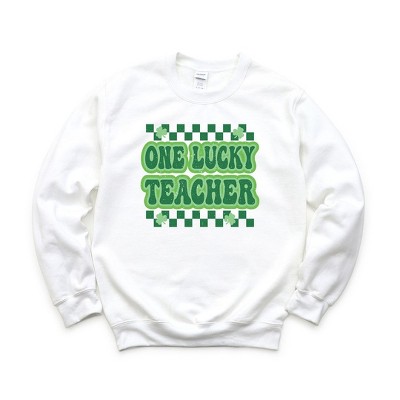 Simply Sage Market Women's Graphic Sweatshirt Checkered Lucky Teacher