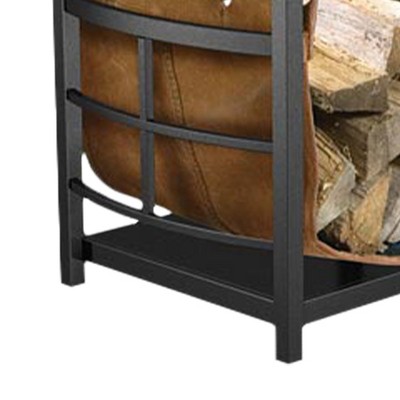 Panacea Black Steel Log Bin with Synthetic Leather Carrier