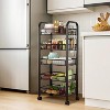 5-Tier Storage Cart,Multipurpose Vegetable Shelf with Handle,Slim Metal Storage Cart with Wheels,Narrow Mesh Basket for Kitchen,Bathroom,Living Room - 3 of 4