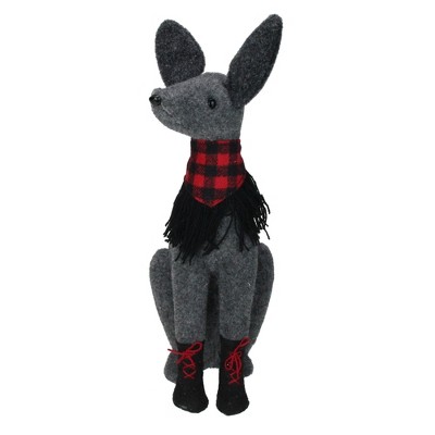 Northlight 14.5” Gray and Red Sitting Dog with Plaid Collar Christmas Decoration