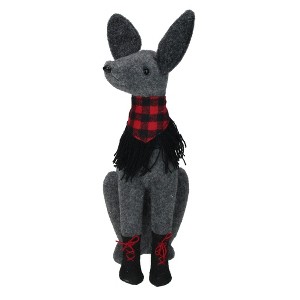Northlight Sitting Dog with Plaid Collar Christmas Decoration - 14.5” - Gray and Red - 1 of 3