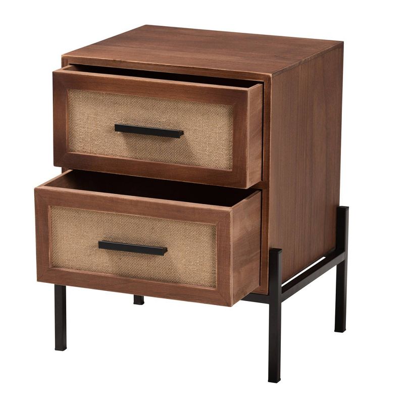 Paxley Wood and Fabric 2 Drawer End Table Walnut Brown/Beige/Black - Baxton Studio, 4 of 11