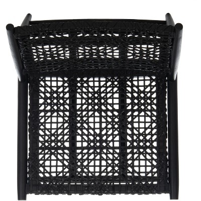 Transitional Black Leather and Wood 26'' Accent Chair