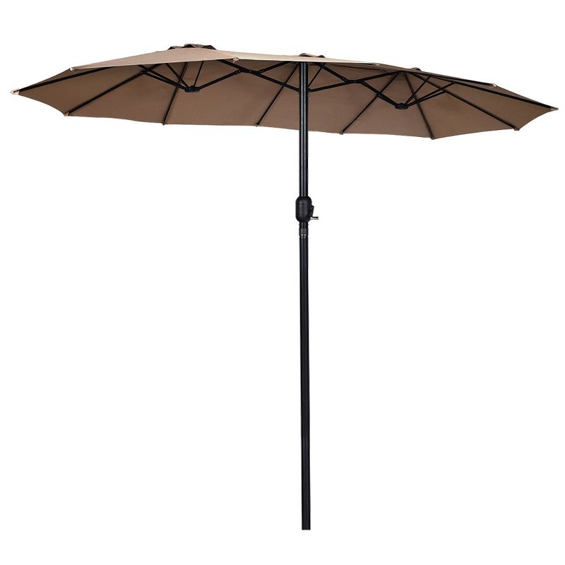 Costway 15' Market Outdoor Umbrella Double-Sided Twin Patio Umbrella with Crank Tan, 4 of 10