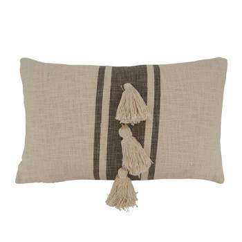 Saro Lifestyle Striped Tassel Throw Pillow With Down Filling, Grey, 12"x20"