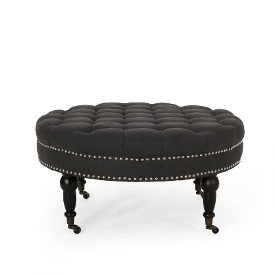 GDFStudio Caddo Contemporary Button Tufted Upholstered Ottoman with Rolling Casters